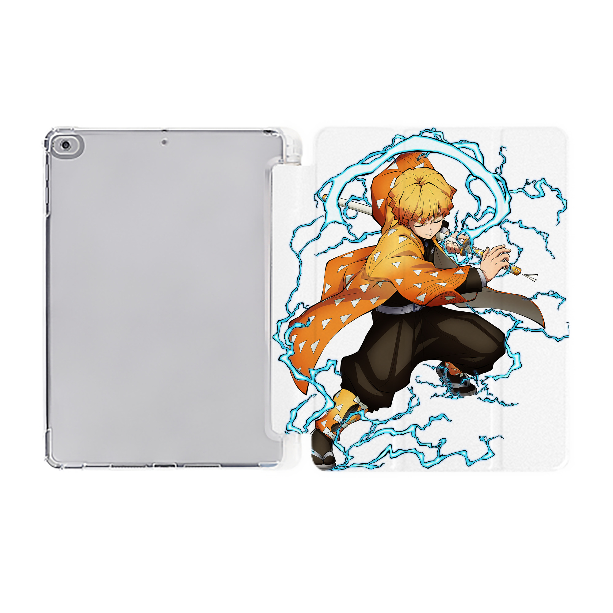 （画像用） 鬼滅の刃（きめつのやいば）我妻 善逸／あがつま ぜんいつ Agatsuma Zenitsu IPad ケース ペン収納付き 三つ折りスタンド PUレザー×シリコン 対応機種9.5/10.5/10.9インチ
